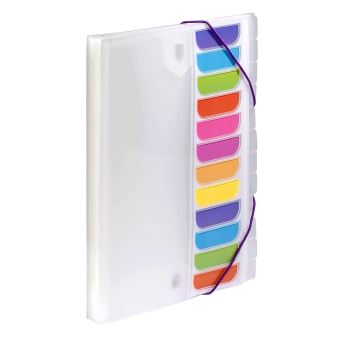 Trieur A4 Viquel 12 Compartiments - Personnalisable - Fermeture Élastique - Rose Translucide