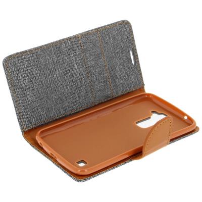 Housse Etui Folio Portefeuille LG K10 - Gris - Revêtement Tissu