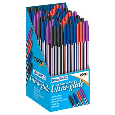 Tiger - Ensemble de stylos à bille Ultra Glide (Box de 50) (Noir / bleu / violet / rouge) - UTSG14704
