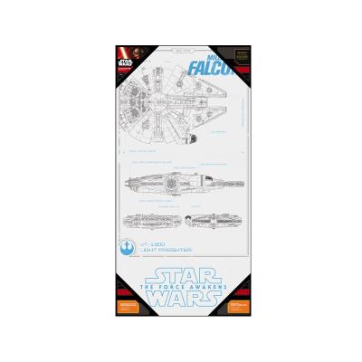 Poster en Verre Star Wars Episode 7 Millenium Falcon Blueprint 50x25cm
