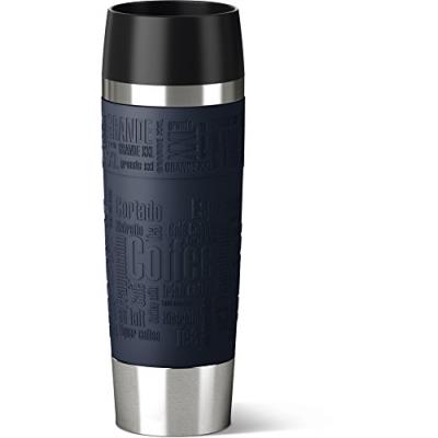 Emsa 515618 travel mug grande, mug isotherme fermeture par pression quick press, 100% hermétique, silicone, 500ml, bleu