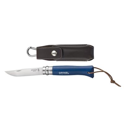 Opinel 001891 n°08 couteau fermant avec etui ceinture lame en acier inoxydable bleu