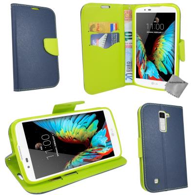 Housse etui coque pochette portefeuille pour LG K10 - BLEU / VERT