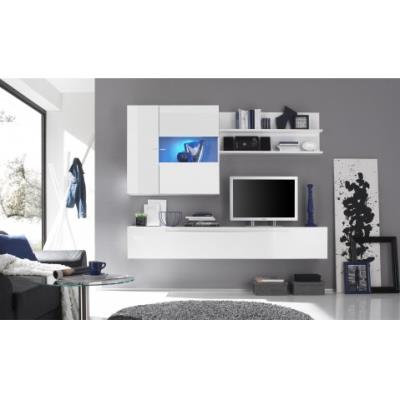 ensemble meuble tv murale blanc laqué à led alberto - meuble tv