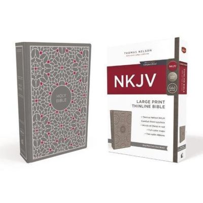 NKJV, Thinline Bible, Large Print, Cloth over Board, Gray/Pink, Red Letter Edition - [Version Originale]