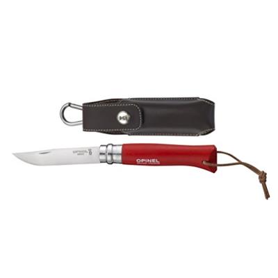 Opinel 001890 n°08 couteau fermant avec etui ceinture lame en acier inoxydable rouge