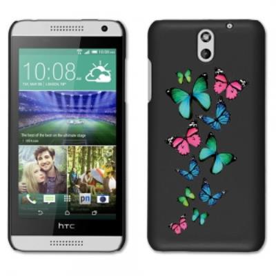 Coque noire pour HTC Desire 610 motif papillons colorés
