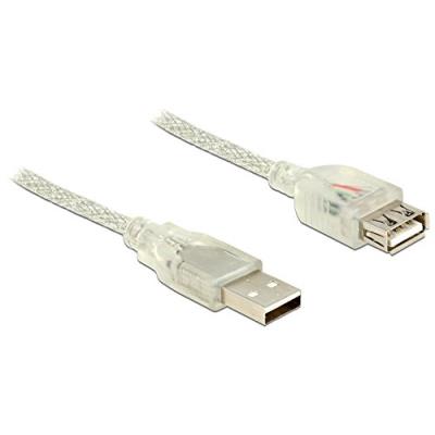 Delock cable usb 2.0 a prise mâle > usb 2.0 a femelle - extension 5,0 m transparent 83885
