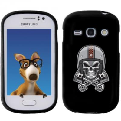 Coque Souple en gel noir pour Galaxy Fame avec impression Motifs tête de mort avec un casque de moto