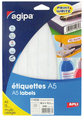 Agipa - Etiquette Adhesifs A5 48,5x18,5 - Etui 448