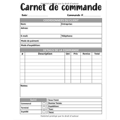 Carnet De Commandes Personnalisé, Carnet De Commandes, Cahier De