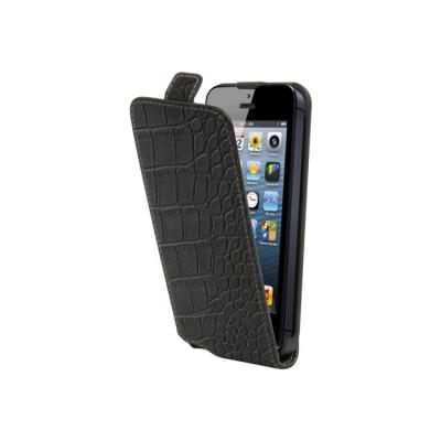 Muvit Slim - Flip cover voor mobiele telefoon - zwart krokodil - voor Apple iPhone 5, 5s