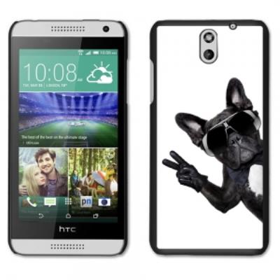 Coque noire pour HTC Desire 610 motif chiens à lunettes sur fond blanc