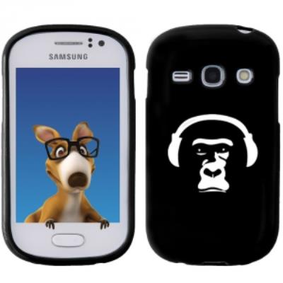 Coque Souple en gel noir pour Galaxy Fame avec impression Motifs singe avec son casque