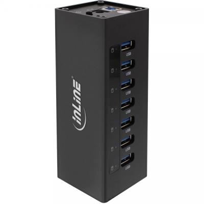 Inline hub usb 3.0 avec boîtier en aluminium et alimentation 3a 7 ports noir
