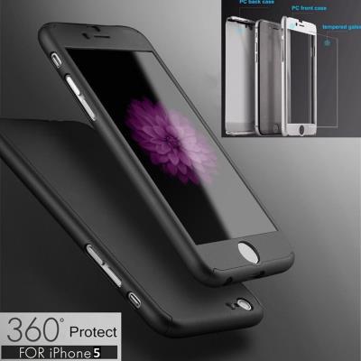 Coque Etui Housse Protection intégrale Noir Vitre Verre Trempé pour Apple Iphone 5 Iphone 5s