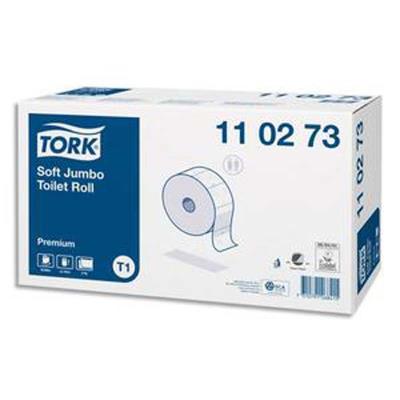 Colis de 6 Bobines de Papier toilette Maxi Jumbo Premium doux 2 plis L360 m x D26 cm blanc logo bleu