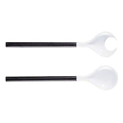 Couverts à salade porcelaine et bois noir