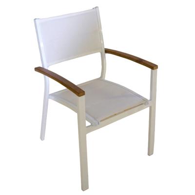 Chaise en aluminium ivoire et bois teck - empilable - Dim : 88 x 57 x 58 cm -PEGANE-
