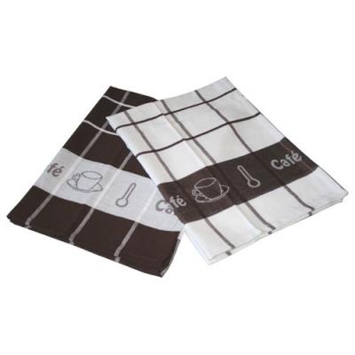 linge décor 1730178 lot de 2 torchons imprimé café jacquard coton blanc 50 x 70 cm