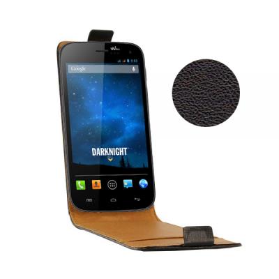 Swiss Charger - Flip cover voor mobiele telefoon - kalfsleer - zwart - voor Wiko DARKNIGHT