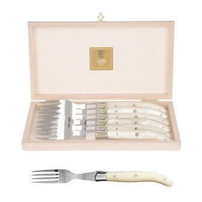 LAGUIOLE CLAUDE DOZORME 2.60.005.85 COFFRET 6 FOURCHETTES STEAK MANCHE IVOIRINE MITRE INOX BRILLANT