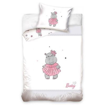 Hippopotame Rose - Parure de Lit Bébé - Housse de Couette Coton