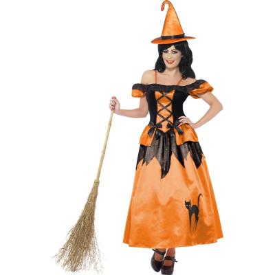 Déguisement sorcière noir et orange femme Halloween Small