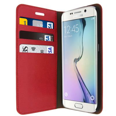 Housse Etui Folio Cuir Samsung Galaxy S6 Edge - Rouge - Clapet Portefeuille