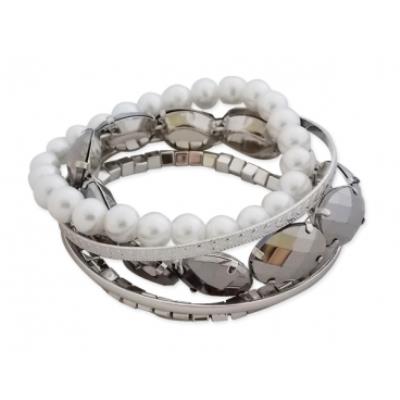 Association de 5 bracelets fantaisie blancs et argentés bijou fantaisie pas cher