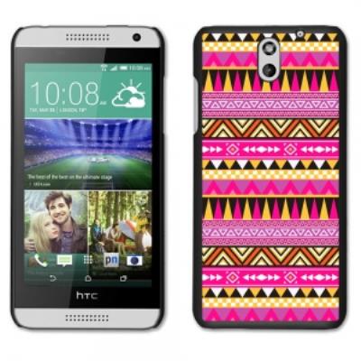 Coque noire pour HTC Desire 610 motif Aztèque rose et fushia