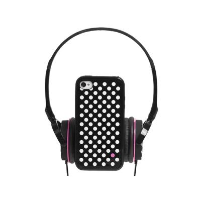 Pack musique casque et coque capsule Dots noir et poids blancs pour iPhone 4 et 4S