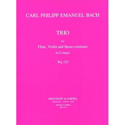 Partitions classique MUSICA RARA BACH CARL PHILIPP EMANUEL - TRIOSONATE IN G WQ 153 - FLUTE, VIOLIN, BASSO CONTINUO Ensemble mixte