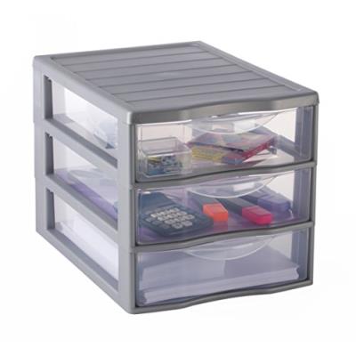 Sundis 4218013 orgamix mini tour de rangement avec 3 tiroirs moyen modèle polypropylène argent 36,5 x 26 x 25,5 cm
