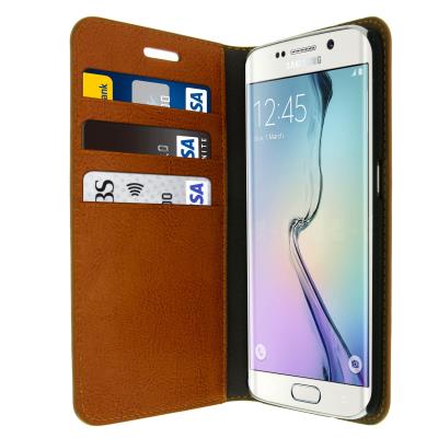 Housse Etui Folio Cuir Samsung Galaxy S6 Edge - Marron - Clapet Portefeuille