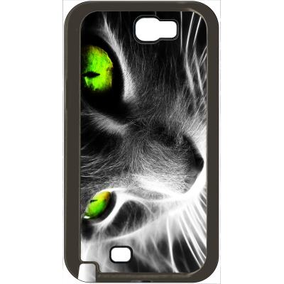 Coque samsung note 2 chat noir et blanc yeux vert