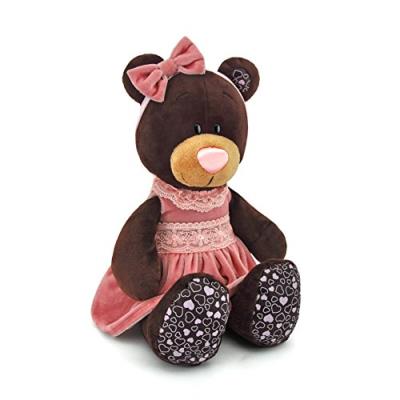 Orange toys m5043/25 - milk assis dans une robe velours, doudou pour adultes et enfants, cadeau, 35 cm, marron/rose