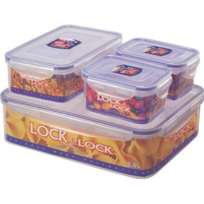 LOCK & LOCK HPL 834SA LOT DE 4 BOÎTES RECTANGULAIRE EMBOÎTABLES (3,9L+1L+2X0,47L) ETANCHE À 100% AIR ET LIQUIDE