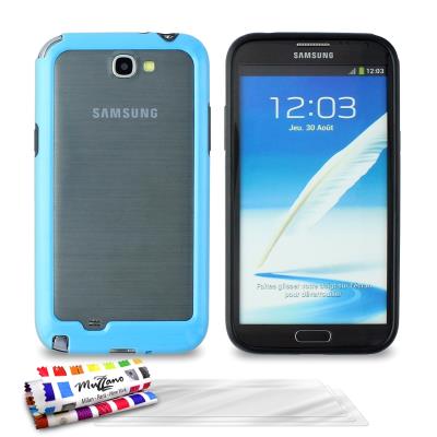 Bumper ORIGINAL Bleu lagon et noir , Colors,  de MUZZANO pour SAMSUNG GALAXY NOTE 2 + 3 Films de Protection Ecran UltraClear Pour SAMSUNG GALAXY NOTE 2