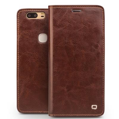 Etui en cuir véritable QIALINO pour Huawei Honor V8 - Marron