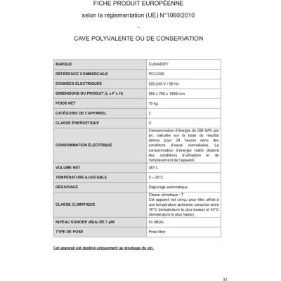 Cave multi-températures Climadiff PCLV205