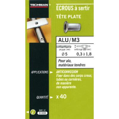 Techman - 40 Écrous M3 À Sertir Alu Avec Tête Plate - Image 3