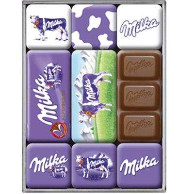 Boite de 9 minis magnets emaillés Milka