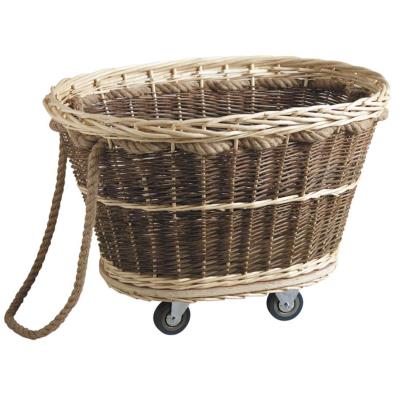 Chariot à bûches en osier brut et blanc - Dim : 70 x 52 x 49 cm -PEGANE-