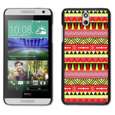 Coque noire pour HTC Desire 610 motif Aztèque jaune et rouge