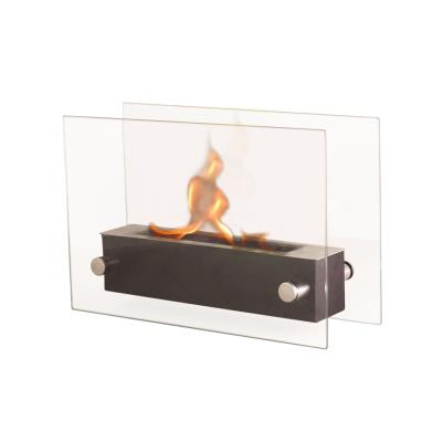 Cheminée bioéthanol verre trempée de Table - Noir et Transparent