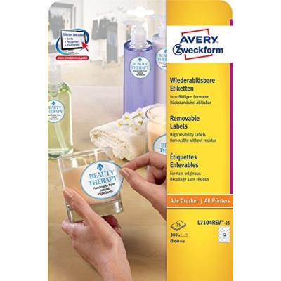 Avery zweckform l7104rev-paquet de 25 étiquettes rondes-diamètre 60 mm - 25 feuilles-blanc-pack de 300 l7104rev-25