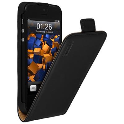 Mumbi - Etui à rabat protecteur en cuir véritable pour iPhone 5 et 5S - Noir