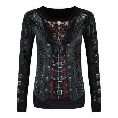 Spiral Top Manches longues Imprimé intégral Gothess Wrap Femme Noir