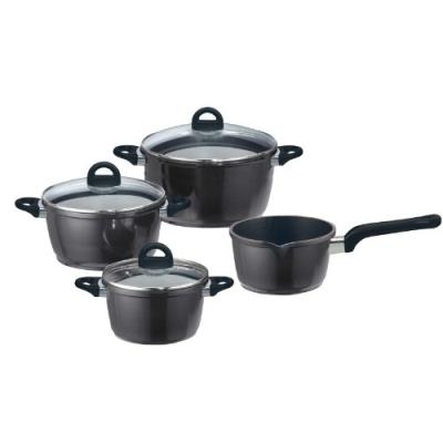 elo lot de 3 casseroles avec couvercle et poêlon en aluminium moulé sous pression noir 16/20/24/16 cm
